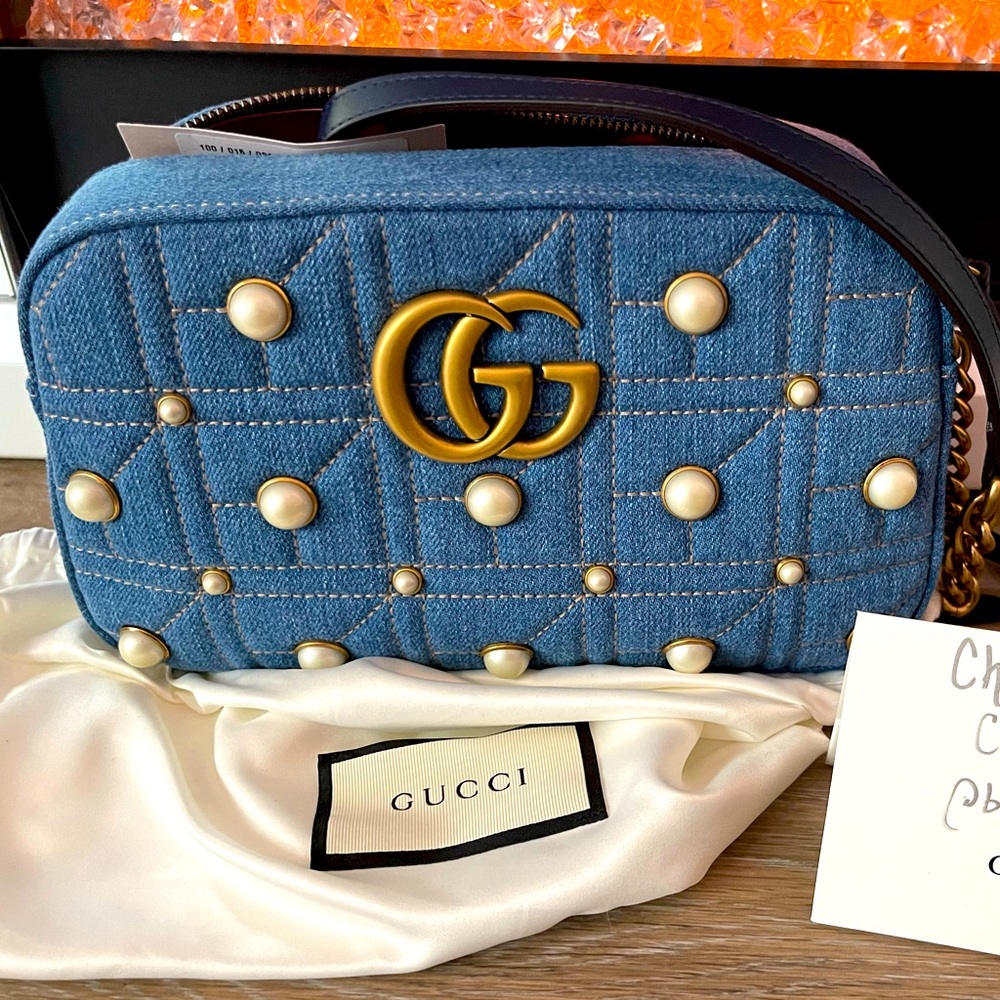 * SOLD* Gucci Denim + Pearl Camera bag